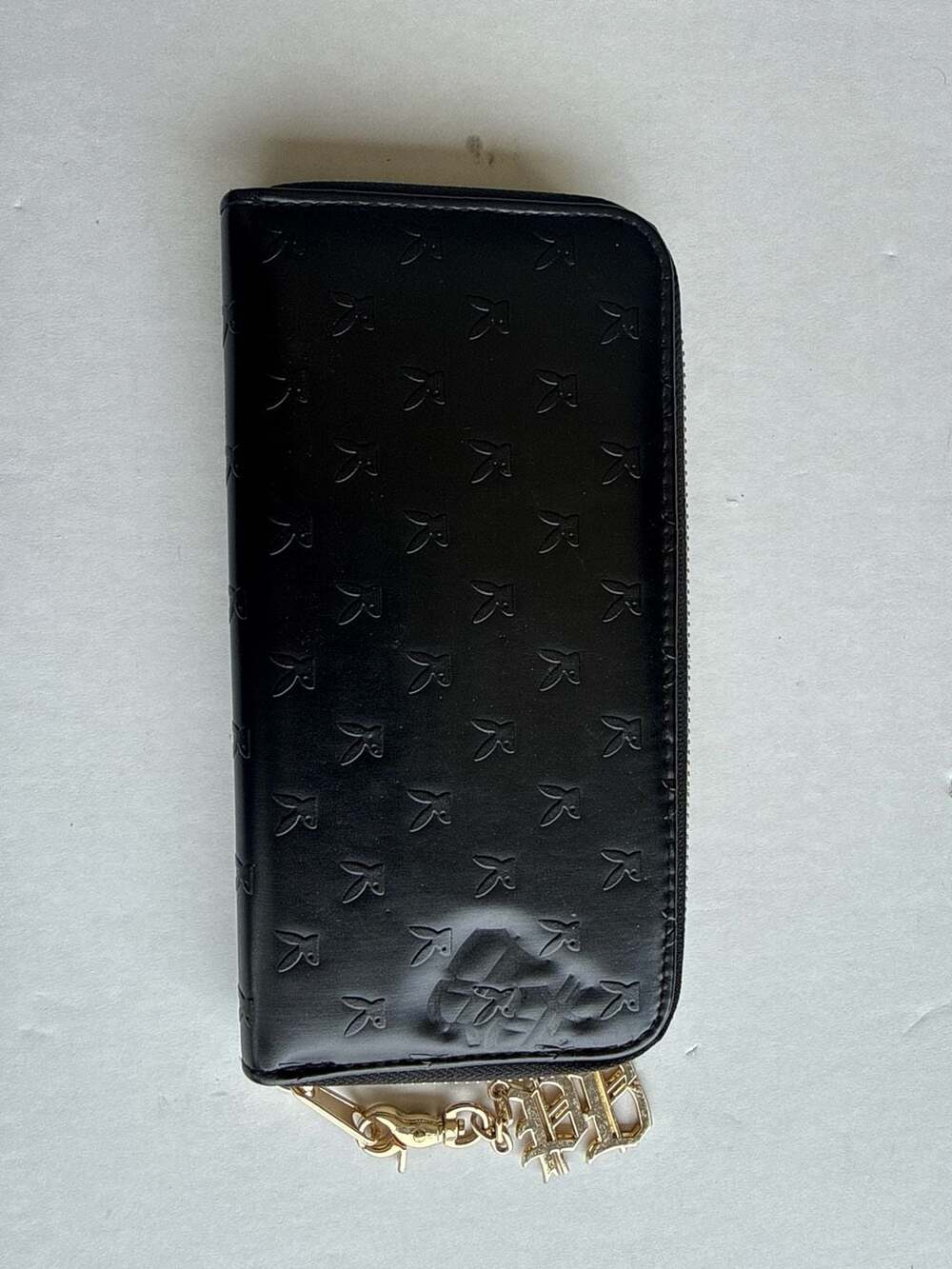 Playboy Black Embossed Bunny Logo Zip Around Wallet with Charm - Picture 3 of 5